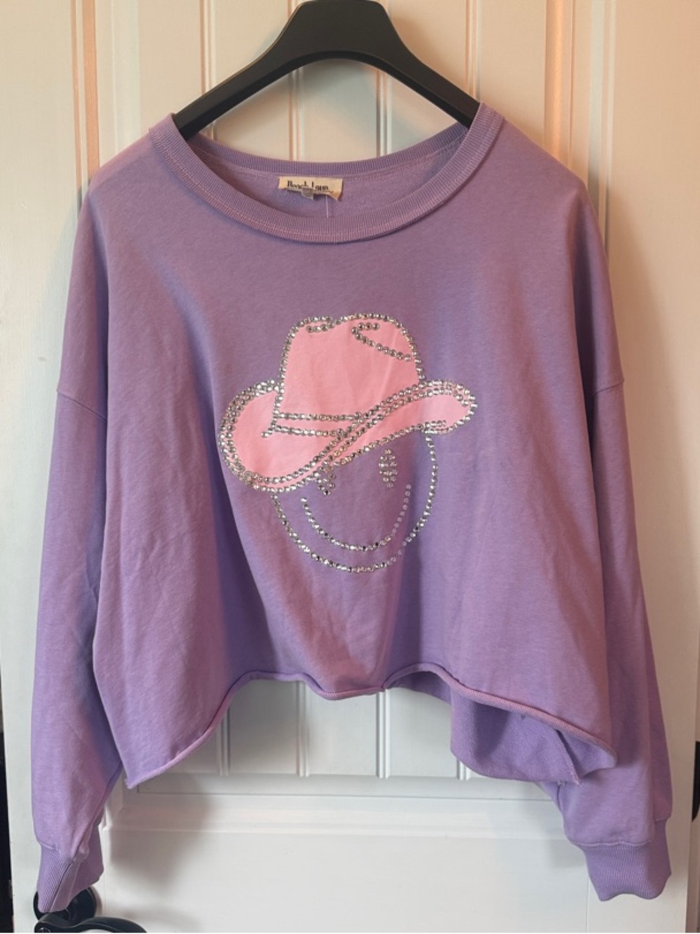 Peach Love California Lavender Oversized Crop Top Rhinestone Cowboy Pullover